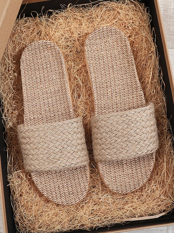 Woven Linen House Slippers Women N6C227