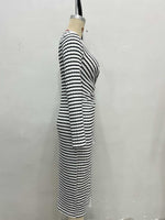 Load image into Gallery viewer, Black White Stripe Twist Knot Side Slit Bodycon Dress N6D208