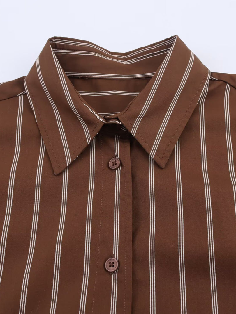 Striped Loose Collared Shirt Women N6C101