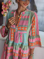 Load image into Gallery viewer, Printed V-Neck 3/4 Sleeve Dress Women N6D069