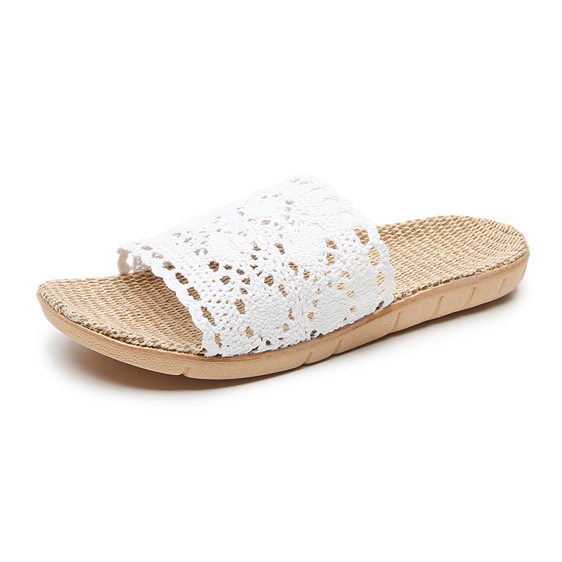 Linen Openwork Non-Slip Slippers Women N6C229