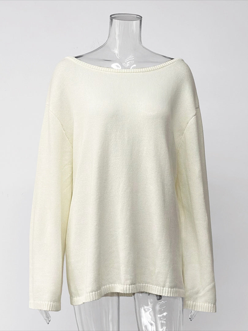 Solid Relaxed Backless Cotton Knit Sweater Women N6G128