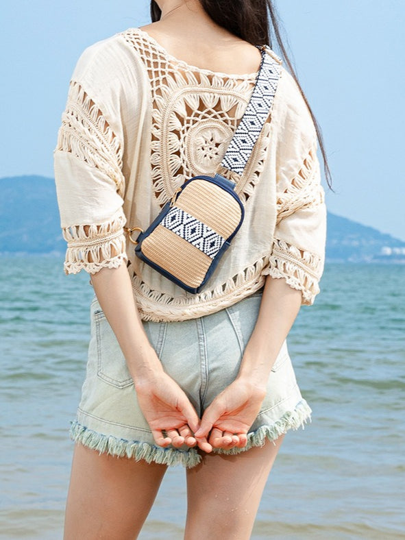 Rattan Crossbody Phone Bag Women Vacation N6C309