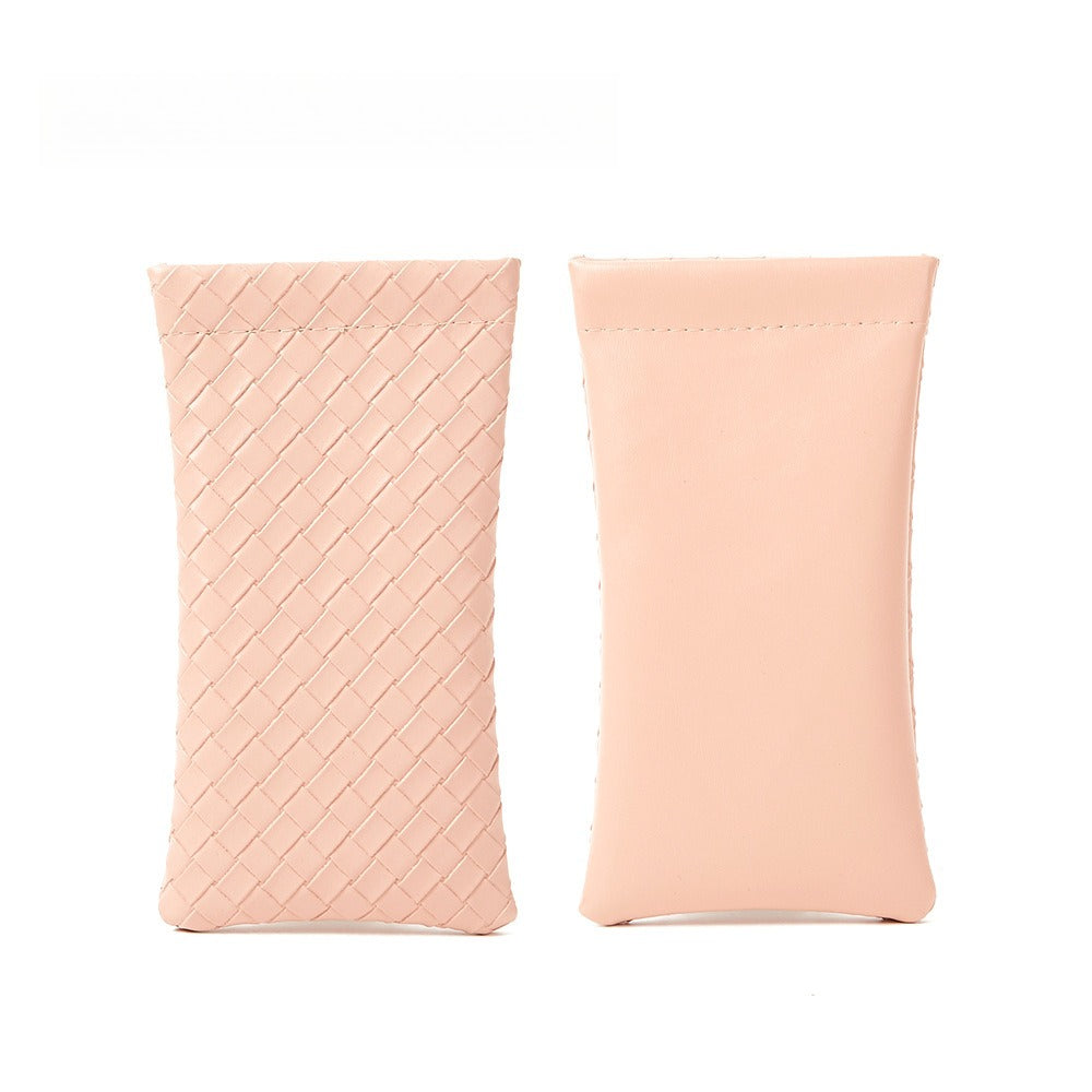 Minimalist PVC Weave Snap Glasses Case Women S5P972