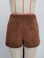 Load image into Gallery viewer, Casual Brown Two Button Wide Band Straight Leg Shorts N6B183