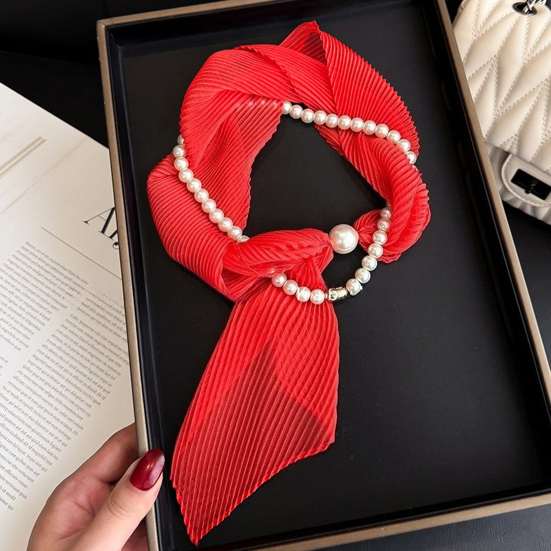 Womens Ivory Crinkled Pearl Magnetic Clasp Scarf N6K267
