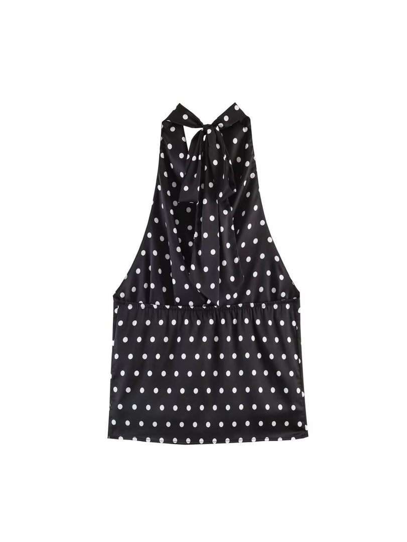 Polka Dot Halter Neck Tie-Up Top Women N6E159