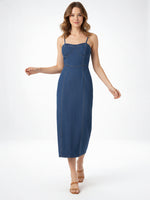 Load image into Gallery viewer, Strapless Denim Dress with Linen Blend Light Blue N6C186