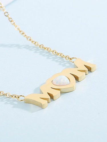 MOM Opal Heart Pendant Titanium Steel Necklace N6D538