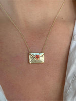 Load image into Gallery viewer, Heart Envelope Locket Photo Necklace Red Zircon  N6C181