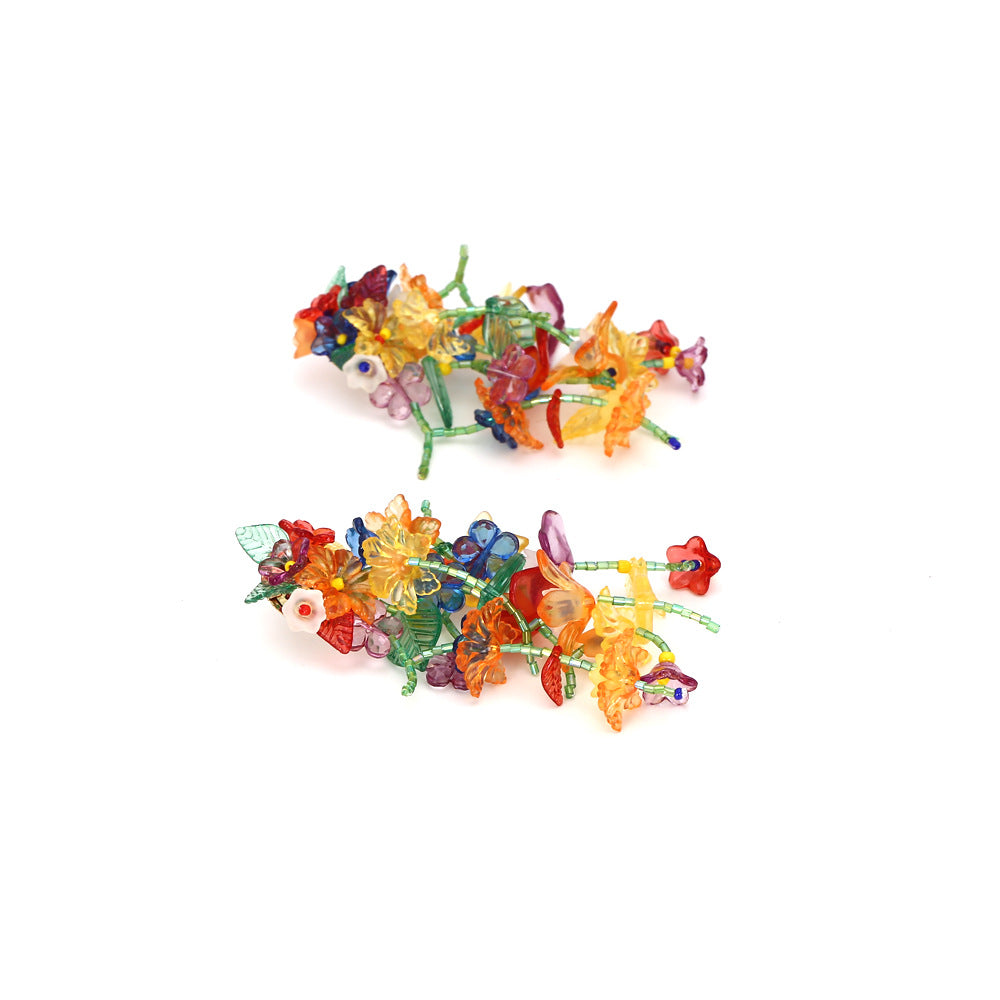 Hand Woven Floral Drop Earrings Polymer S5P170