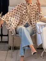 Load image into Gallery viewer, Polka Dot Tie Neck Semi-Sheer Blouse Women N6D212