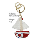 Load image into Gallery viewer, Hand Crochet Sailboat Keychain Yarn Charm N6G043