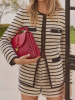 Load image into Gallery viewer, Black White Stripe Multi Pocket Jacket Women N5A052

