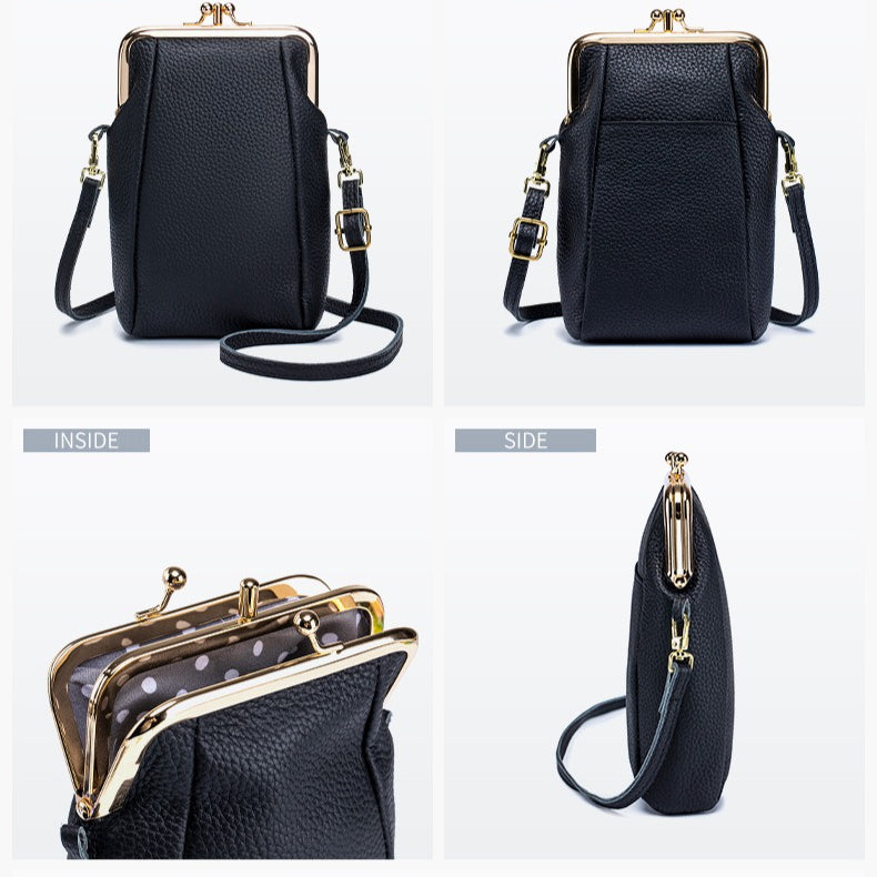 Women's Genuine Leather Litchi Grain Crossbody Phone Bag N6J142