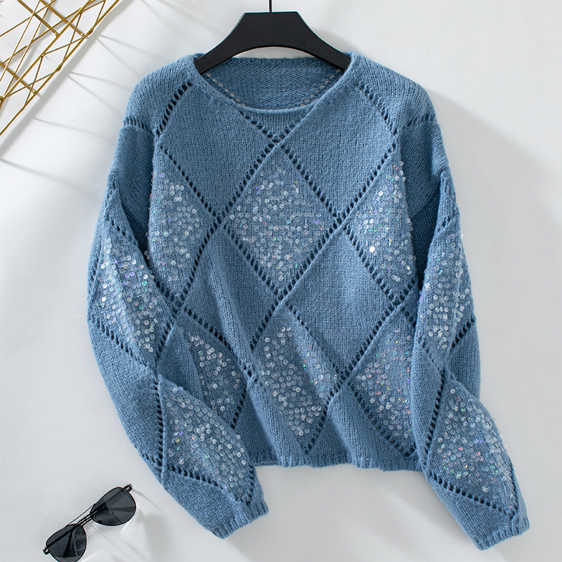 Diamond Sequin Knit Sweater Women Multiple Colors N5A284