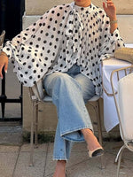 Load image into Gallery viewer, Polka Dot Tie Neck Semi-Sheer Blouse Women N6D212