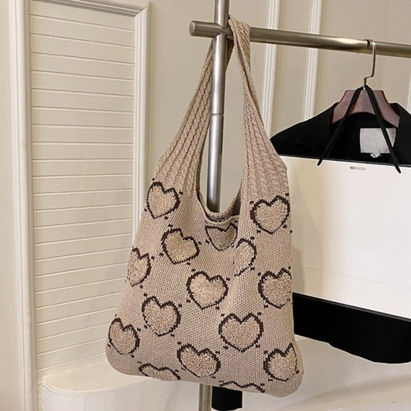 Women's Woven Stripe Knit Tote Shoulder Bag N6J168