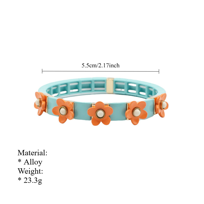 Bohemian Floral Cuff Enamel Steel Adjustable S5P076