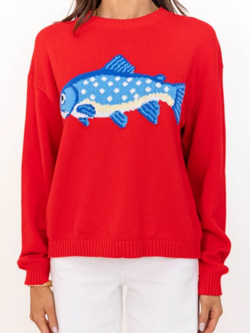 Printed Round Neck Loose Knit Pullover Sweater Women N6H301