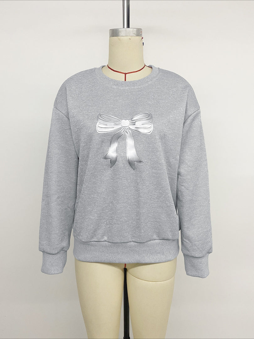 Casual Round Neck Bow Detail Loose Sweatshirt Women N6H295