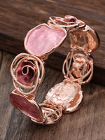 Load image into Gallery viewer, Hand-Painted Geometric Rose Stretch Bangle N6C214