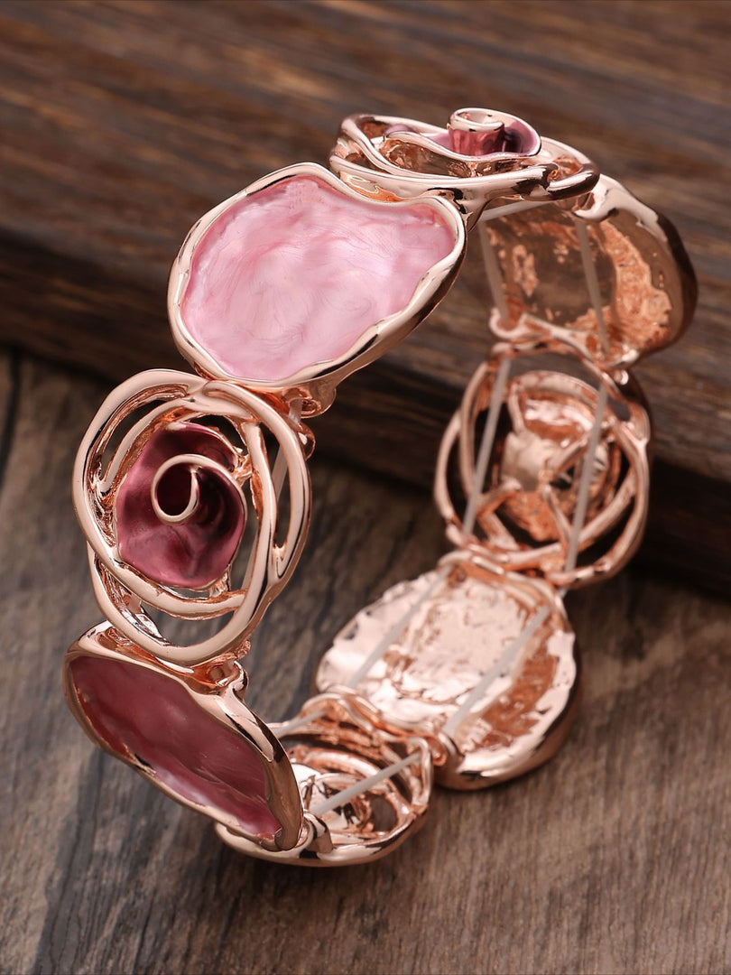 Hand-Painted Geometric Rose Stretch Bangle N6C214
