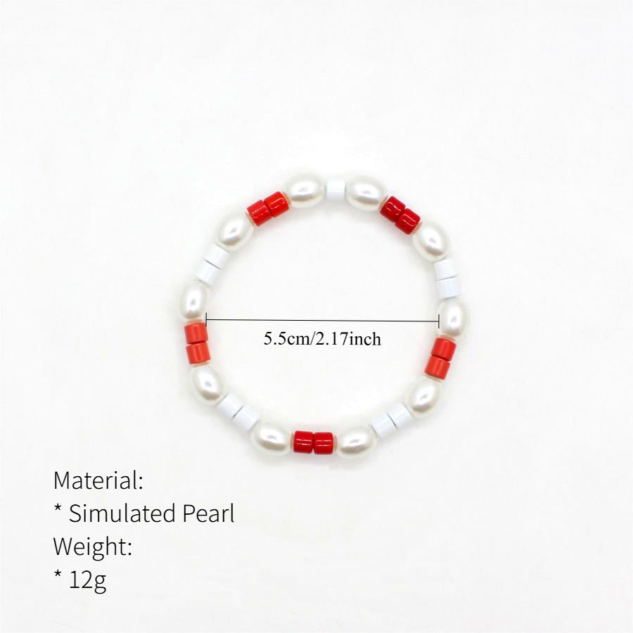 Seed Beads Bracelet Handwoven Color Block Pearl  S5P039