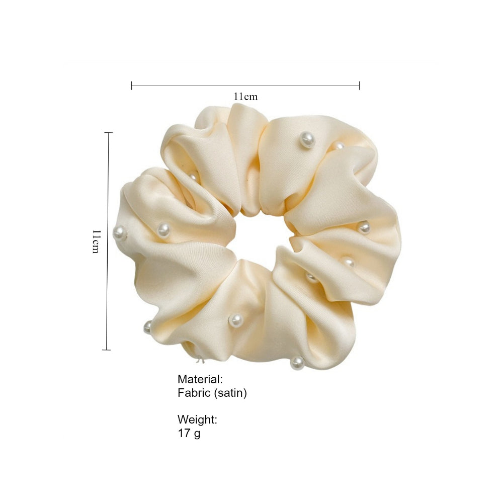 Solid Satin Pearl Scrunchie High Elasticity Women N6H184