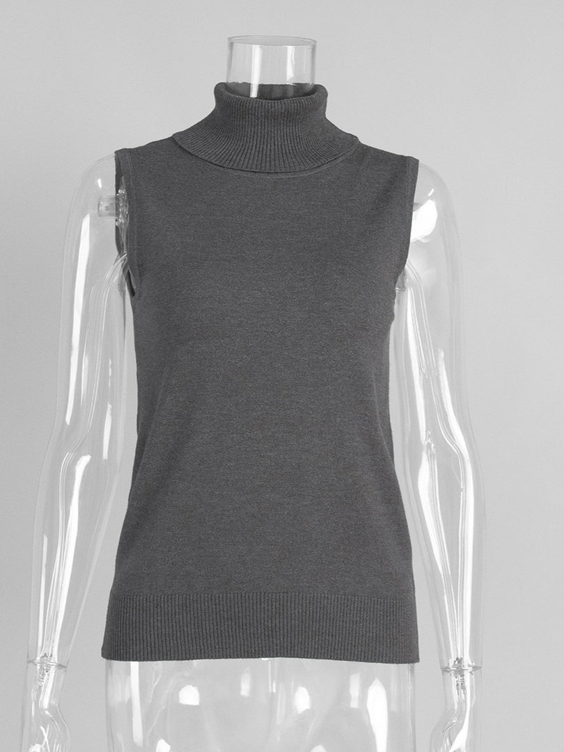 Knit Sleeveless Vest High Neck Tank Top Women Simple N6G132