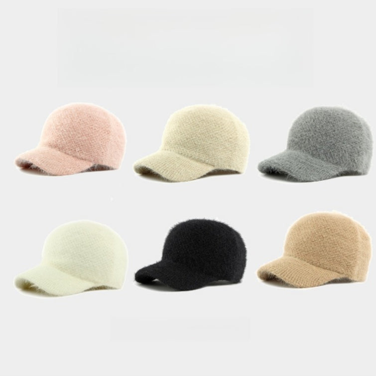 Faux Rabbit Fur Baseball Cap Women Soft Warm Knit N6G201