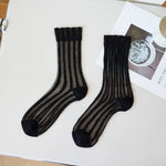 Load image into Gallery viewer, Vertical Rib Crystal Sheer Mid-Calf Socks Women N6H032