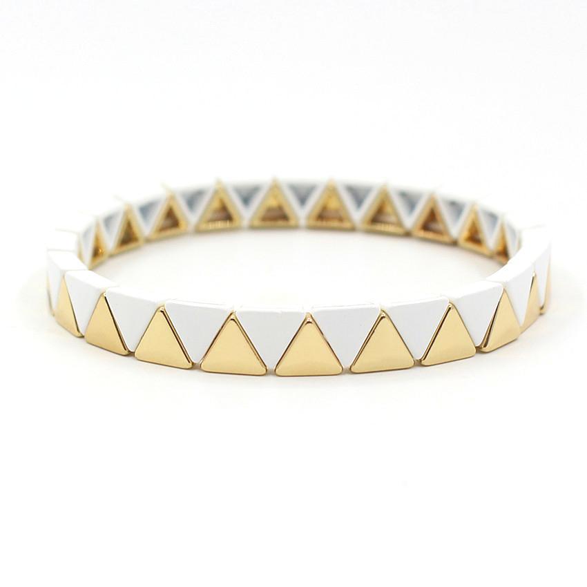 Rainbow Triangles Bracelet Modular Gold Enamel S5P050