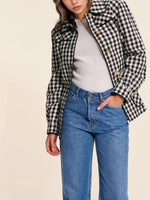 Load image into Gallery viewer, Check Peter Pan Button Cardigan Long Mid Heavy N5Z597
