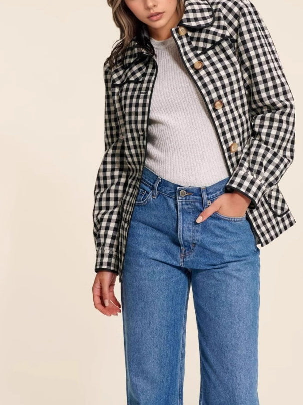 Check Peter Pan Button Cardigan Long Mid Heavy N5Z597