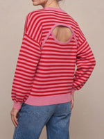 Load image into Gallery viewer, Backless Color Block Stripe Oversized Knit Pullover N6G185