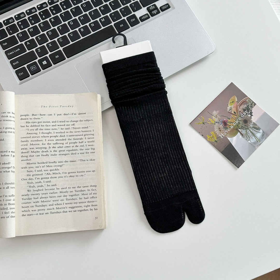 Vertical Rib Split Toe Stack Socks Women Slimming N6H015