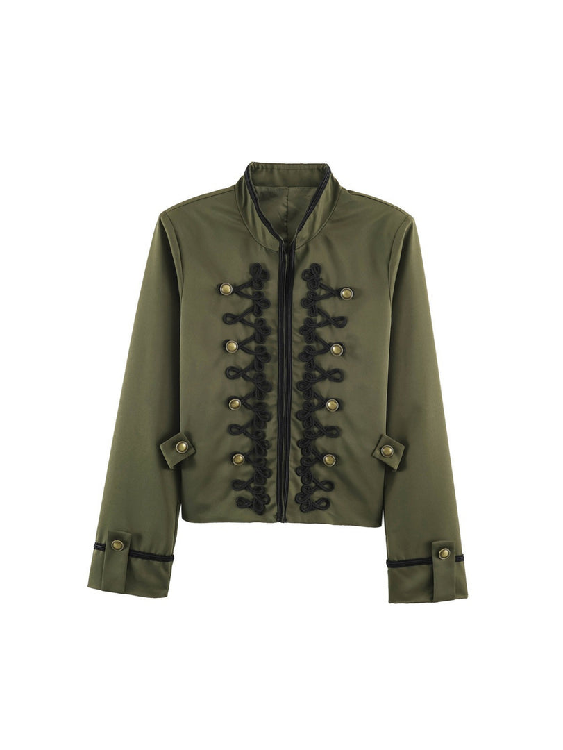 Casual Stand Collar Jacket Twisted Knot Floral Sleeve N6H123
