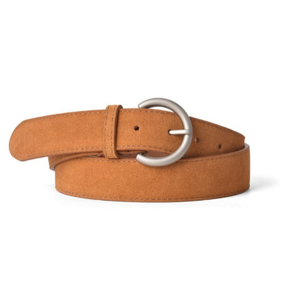 Matte Prong Buckle Genuine Leather Belt Women N6H325