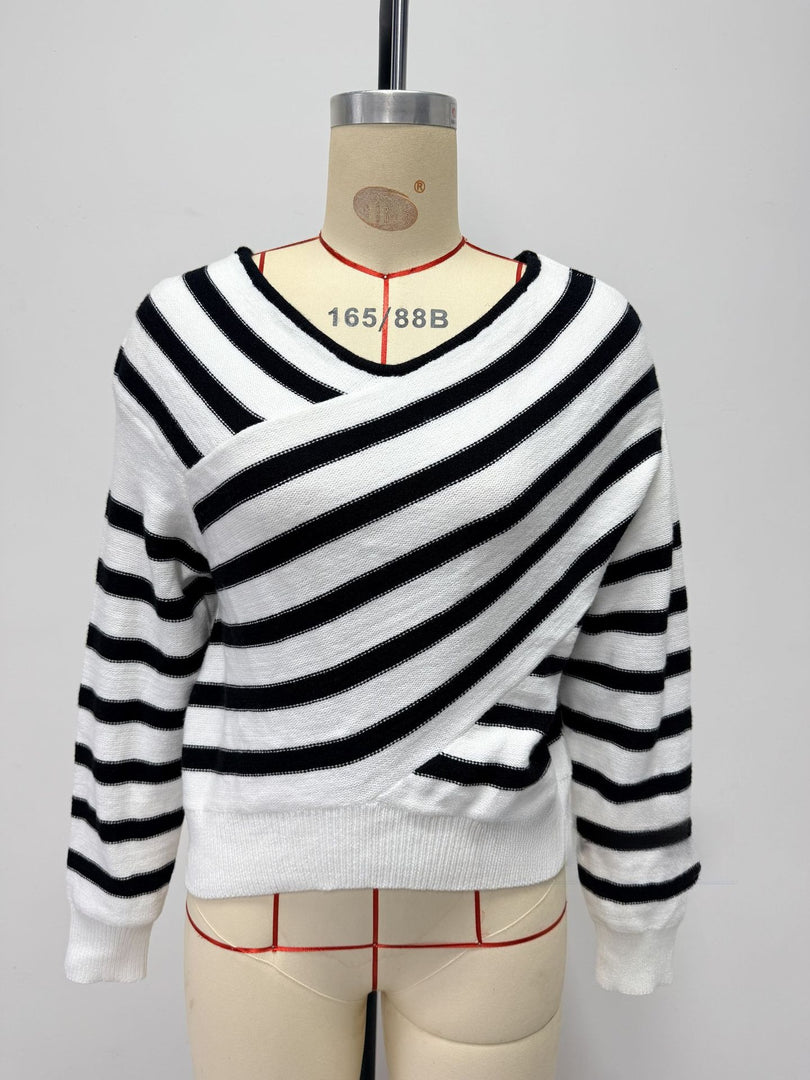 Color Block Off-Shoulder Striped Knit Top Women N6G186