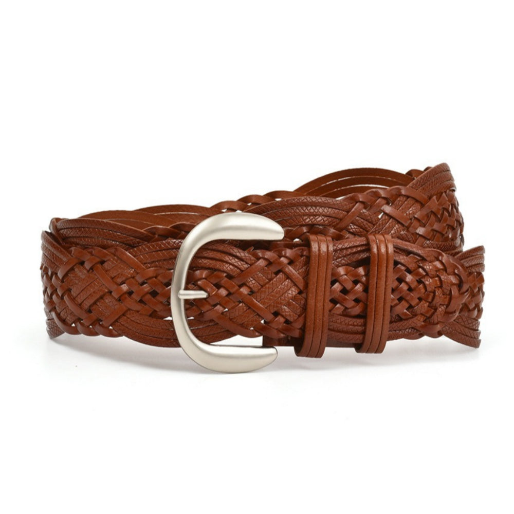 No-Hole Handwoven Faux Leather Belt Women N6H326
