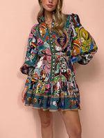 Load image into Gallery viewer, Printed Tie-Waist Linen Blend Pleated Midi Dress N6D068