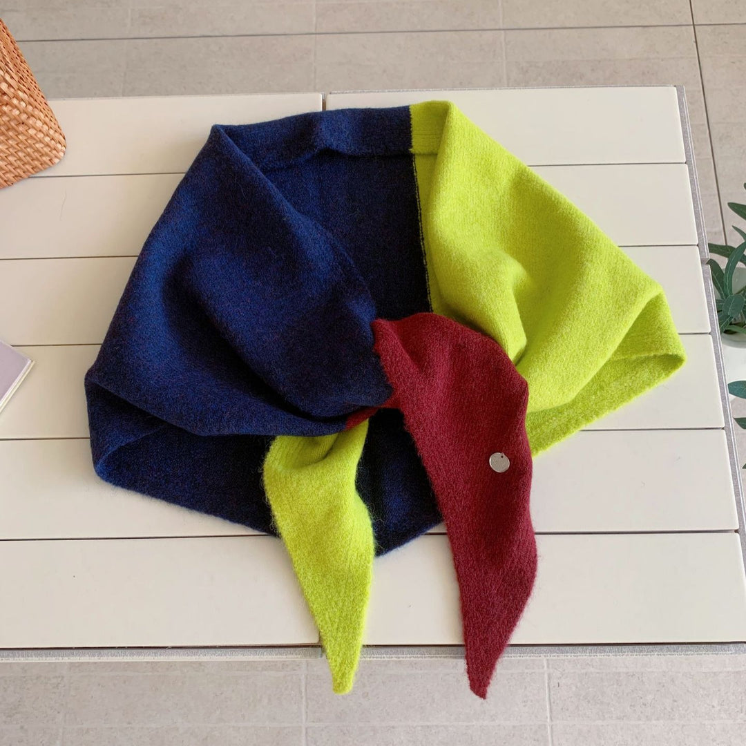 Color-Block Patchwork Triangle Scarf Shawl Women N6H310