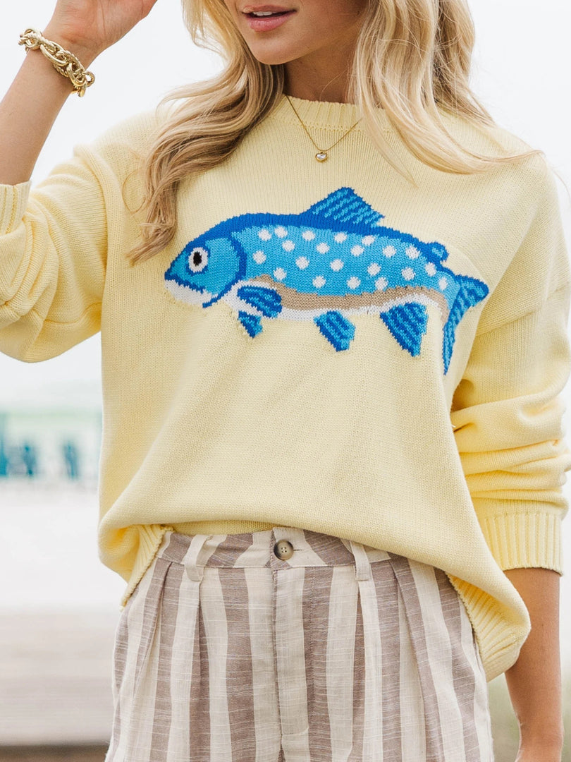 Printed Round Neck Loose Knit Pullover Sweater Women N6H301