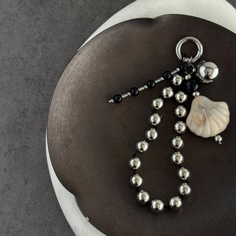 Silver Tone Beaded Keychain Minimalist Bag Charm  N6G033