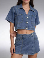 Load image into Gallery viewer, Denim Shirt and Shorts Set Women Relaxed Fit N6D168