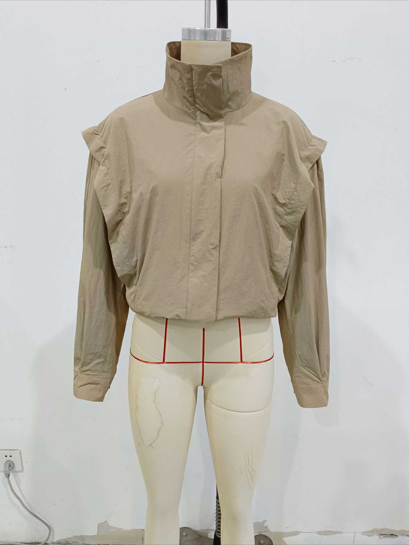 Zip Detail Long Sleeve Windbreaker Jacket Women N6D123