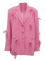 Load image into Gallery viewer, Bow Detail Pink Loose Blazer Women N6C193