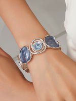 Load image into Gallery viewer, Hand-Painted Geometric Rose Stretch Bangle N6C214