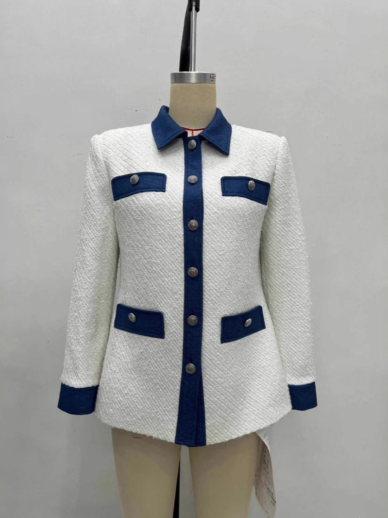 Tweed Contrast Lapel Four-Pocket Jacket Women N6G291